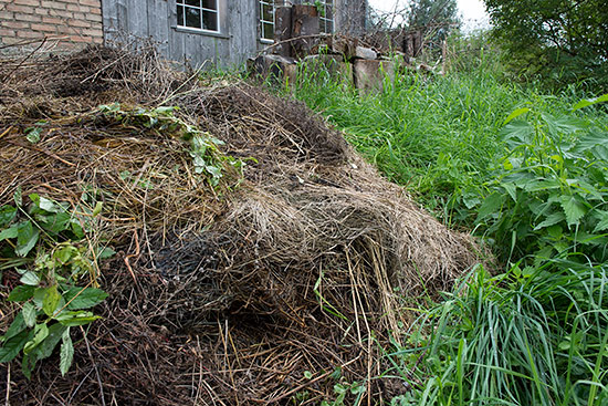Kompost , abgedeckt mit altem Gras